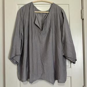 SHEIN CURVE V-NECK FLARE SLEEVE ASYMMETRICAL HEM OVERSIZE BOXY BLOUSE TOP